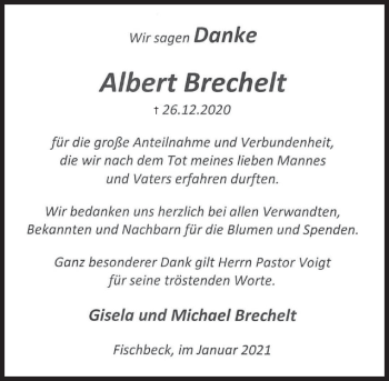 Traueranzeige von Albert Brechelt von Deister- und Weserzeitung