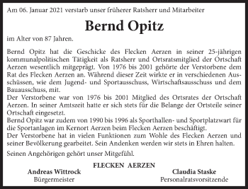 Traueranzeige von Bernd Opitz von Deister- und Weserzeitung