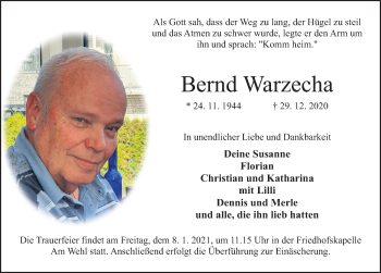 Traueranzeige von Bernd Warzecha von Deister- und Weserzeitung