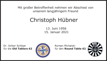 Traueranzeige von Christoph Hübner von Deister- und Weserzeitung