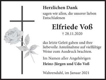 Traueranzeige von Elfriede Voß von Deister- und Weserzeitung