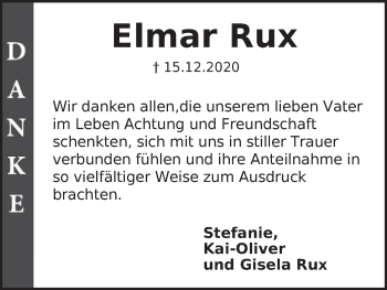 Traueranzeige von Elmar Rux von Neue Deister-Zeitung