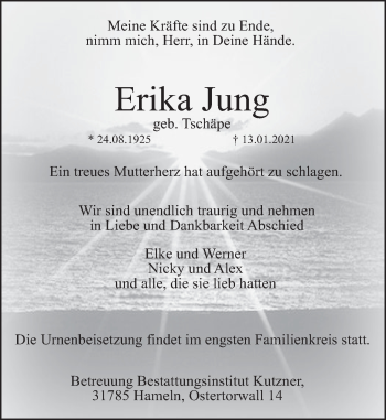 Traueranzeige von Erika Jung von Deister- und Weserzeitung
