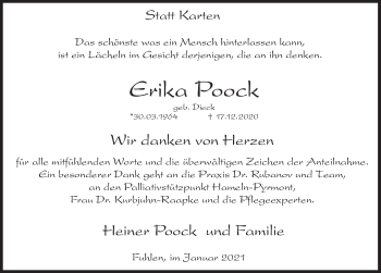 Traueranzeige von Erika Poock von Deister- und Weserzeitung