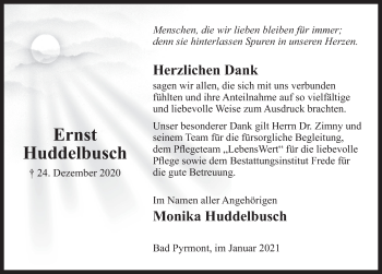 Traueranzeige von Ernst Huddelbusch von Deister- und Weserzeitung