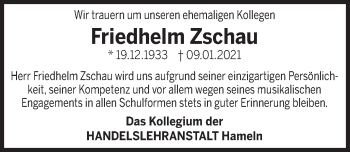 Traueranzeige von Friedhelm Zschau von Deister- und Weserzeitung