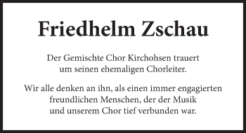 Traueranzeige von Friedhelm Zschau von Deister- und Weserzeitung