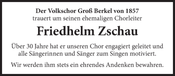 Traueranzeige von Friedhelm Zschau von Deister- und Weserzeitung