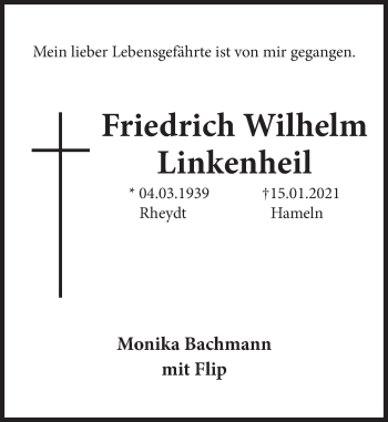 Traueranzeige von Friedrich Wilhelm Linkenheil von Deister- und Weserzeitung