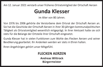Traueranzeige von Gunda Klesser von Deister- und Weserzeitung