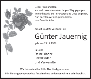 Traueranzeige von Günter Jauernig von Deister- und Weserzeitung