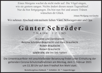 Traueranzeige von Günter Schröder von Deister- und Weserzeitung