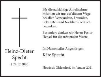 Traueranzeige von Heinz-Dieter Specht von Deister- und Weserzeitung