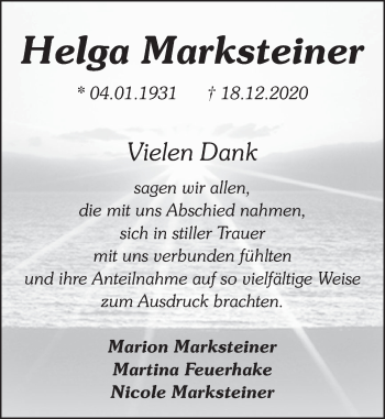 Traueranzeige von Helga Marksteiner von Neue Deister-Zeitung