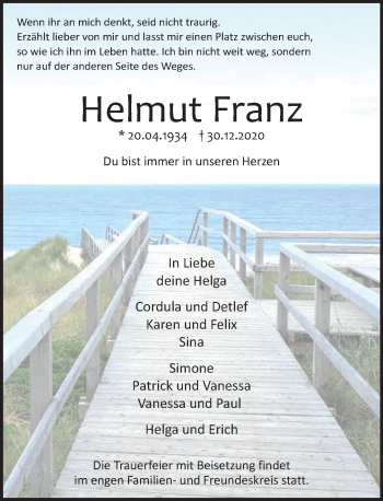 Traueranzeige von Helmut Franz von Neue Deister-Zeitung