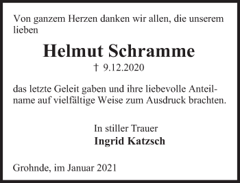 Traueranzeige von Helmut Schramme von Deister- und Weserzeitung