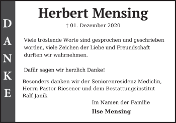 Traueranzeige von Herbert Mensing von Neue Deister-Zeitung