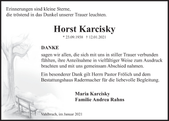 Traueranzeige von Horst Karcisky von Deister- und Weserzeitung