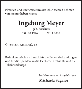 Traueranzeige von Ingeburg Meyer von Deister- und Weserzeitung
