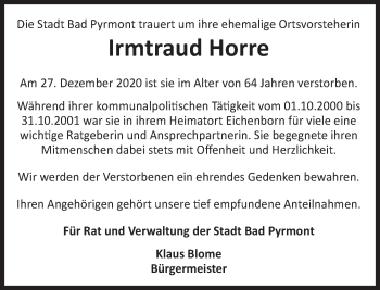 Traueranzeige von Irmtraud Horre von Deister- und Weserzeitung
