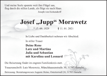 Traueranzeige von Josef  Morawetz von Deister- und Weserzeitung