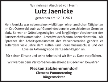 Traueranzeige von Lutz Jaenicke von Deister- und Weserzeitung