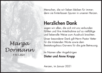 Traueranzeige von Marga Dormann von Deister- und Weserzeitung