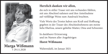 Traueranzeige von Marga Wißmann von Deister- und Weserzeitung