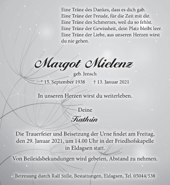 Traueranzeige von Margot Mielenz von Neue Deister-Zeitung