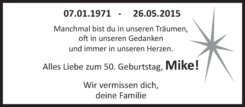  Traueranzeige für Mike  vom 07.01.2021 aus Deister- und Weserzeitung