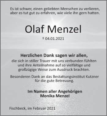 Traueranzeige von Olaf Menzel von Deister- und Weserzeitung