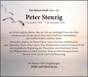 Traueranzeige von Peter Stenzig von Deister- und Weserzeitung
