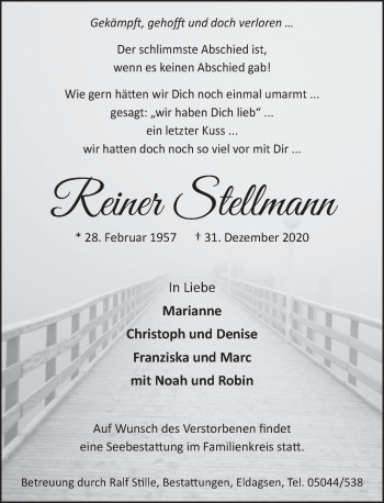 Traueranzeige von Reiner Stellmann von Neue Deister-Zeitung