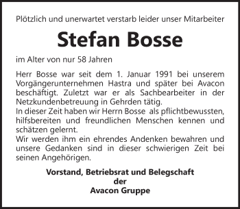 Traueranzeige von Stefan Bosse von Neue Deister-Zeitung