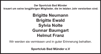 Traueranzeige von Sylvia Nolte von Neue Deister-Zeitung