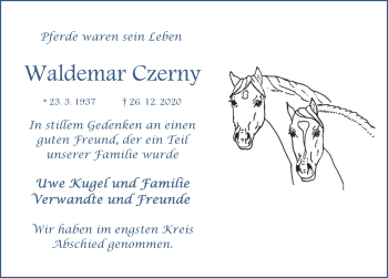 Traueranzeige von Waldemar Czerny von Deister- und Weserzeitung