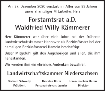Traueranzeige von Waldfried  Kämmerer von Neue Deister-Zeitung