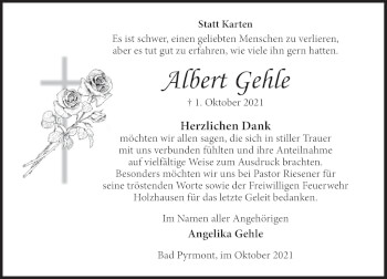 Traueranzeige von Albert Gehle von Deister- und Weserzeitung