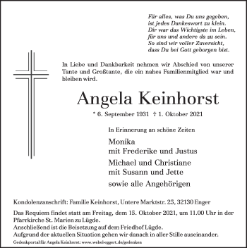 Traueranzeige von Angela Keinhorst von Deister- und Weserzeitung