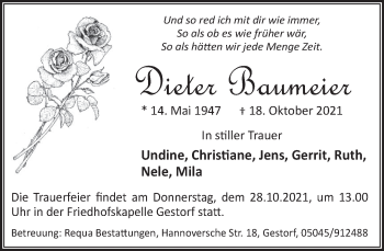 Traueranzeige von Dieter Baumeier von Neue Deister-Zeitung