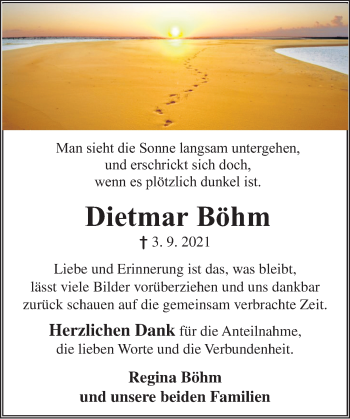 Traueranzeige von Dietmar Böhm von Deister- und Weserzeitung