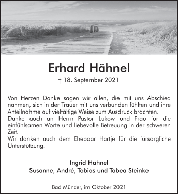Traueranzeige von Erhard Hähnel von Neue Deister-Zeitung