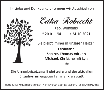 Traueranzeige von Erika Robrecht von Neue Deister-Zeitung