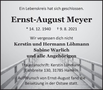 Traueranzeige von Ernst-August Meyer von Deister- und Weserzeitung