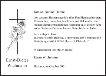 Traueranzeige von Ernst-Dieter Wichmann von Deister- und Weserzeitung