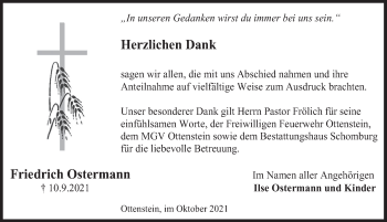 Traueranzeige von Friedrich Ostermann von Deister- und Weserzeitung
