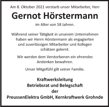 Traueranzeige von Gernot Hörstermann von Deister- und Weserzeitung
