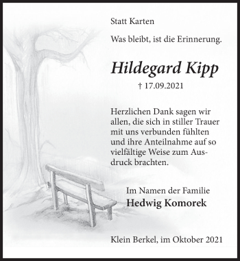 Traueranzeige von Hildegard Kipp von Deister- und Weserzeitung