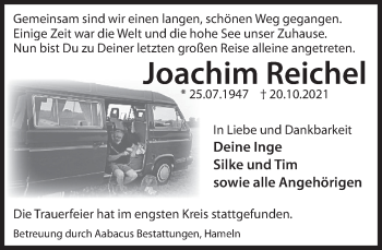Traueranzeige von Joachim Reichel von Deister- und Weserzeitung