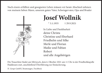 Traueranzeige von Josef Wollnik von Deister- und Weserzeitung